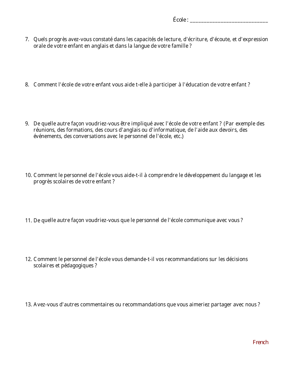 Open-Ended Question Family Feedback Survey - English Language Development Program - Washington (French), Page 2