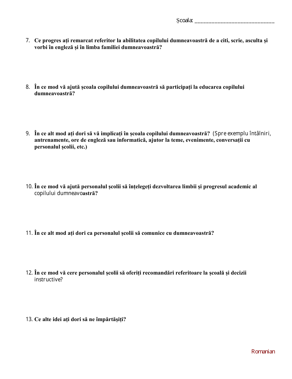 Parent Survey: English Language Development Program - Washington (Romanian), Page 2