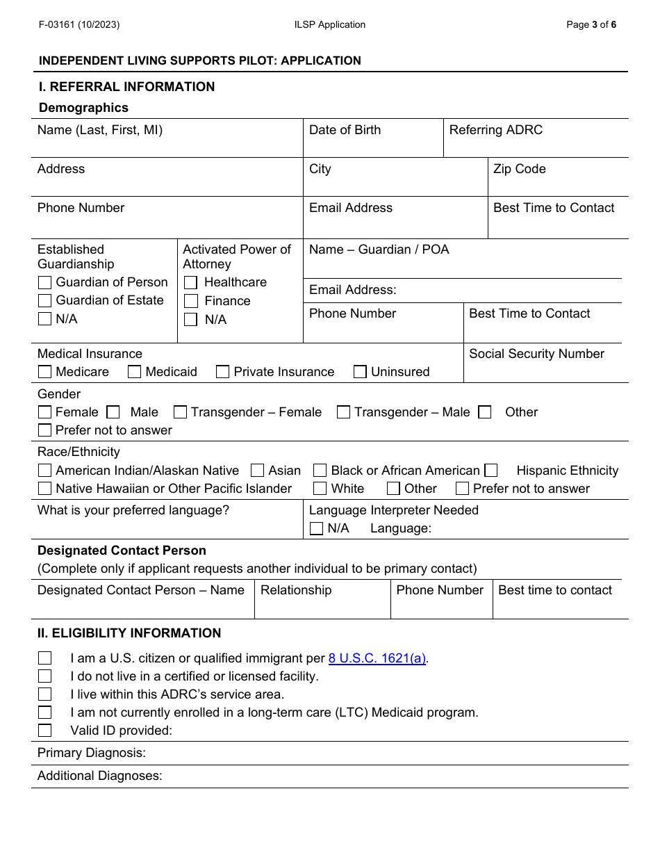 Form F-03161 Independent Living Supports Pilot: Application - Wisconsin, Page 3