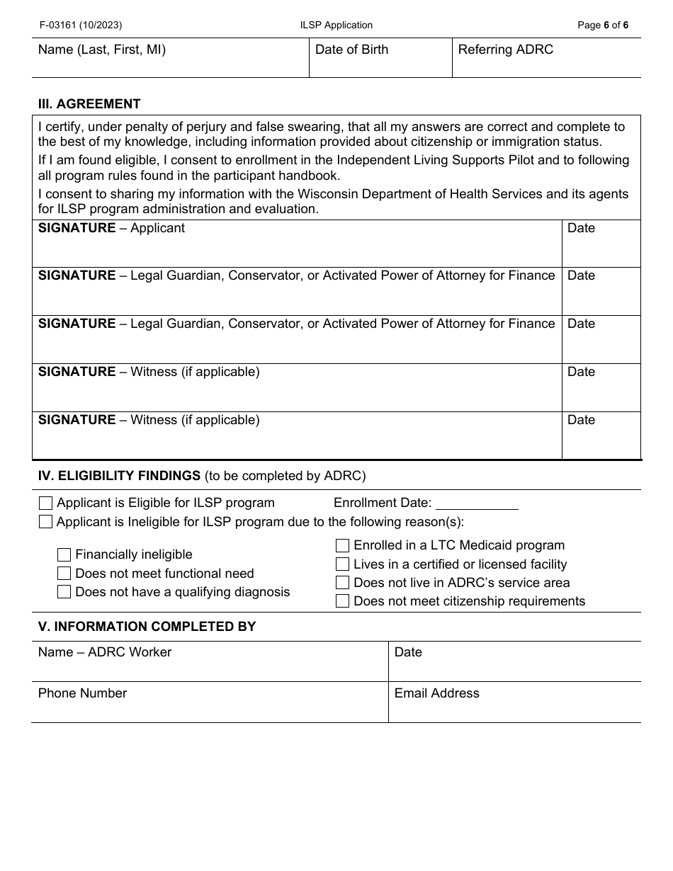 Form F-03161 Independent Living Supports Pilot: Application - Wisconsin, Page 6