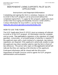 Document preview: Form F-03161LP Independent Living Supports Pilot: Application - Large Print - Wisconsin