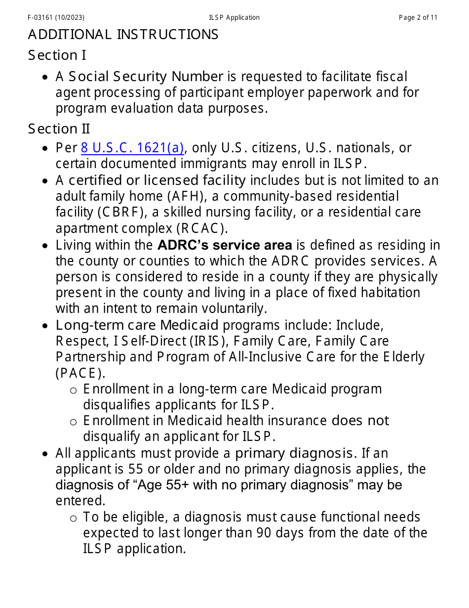Form F-03161LP Independent Living Supports Pilot: Application - Large Print - Wisconsin, Page 2