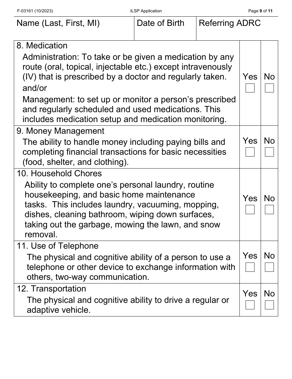 Form F-03161LP Independent Living Supports Pilot: Application - Large Print - Wisconsin, Page 9