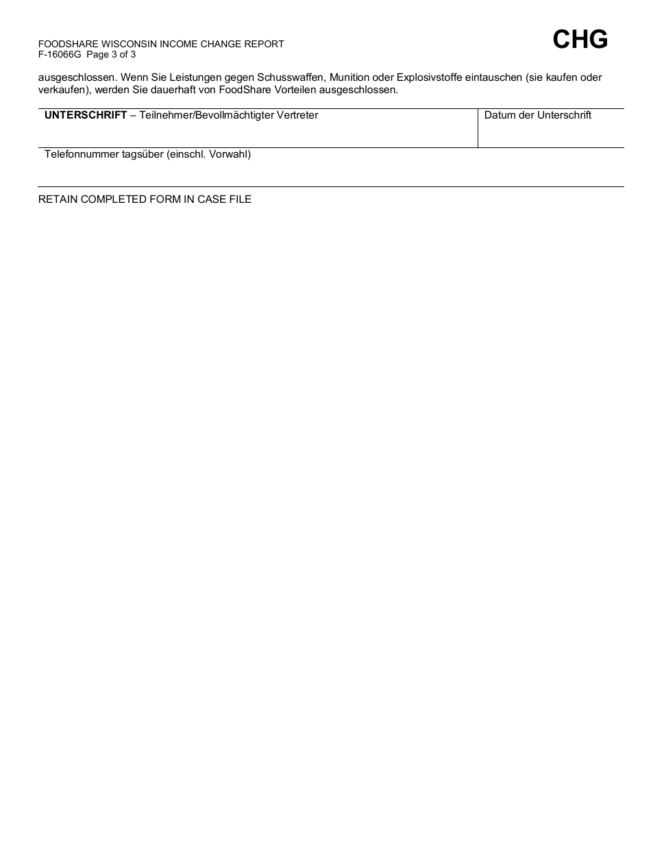 Form F-16066G Foodshare Wisconsin Income Change Report - Wisconsin (German), Page 3