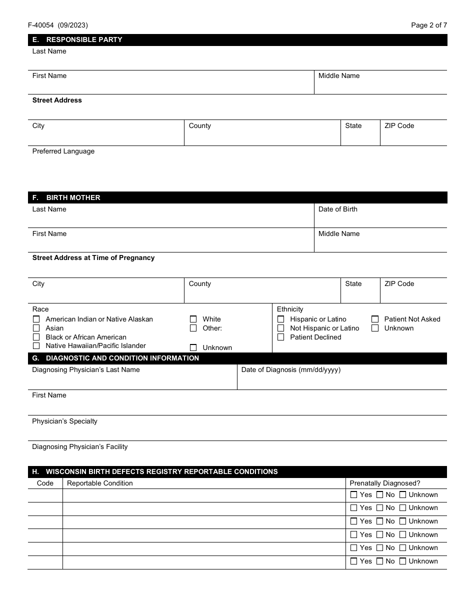 Form F-40054 Download Fillable PDF or Fill Online Confidential Birth ...