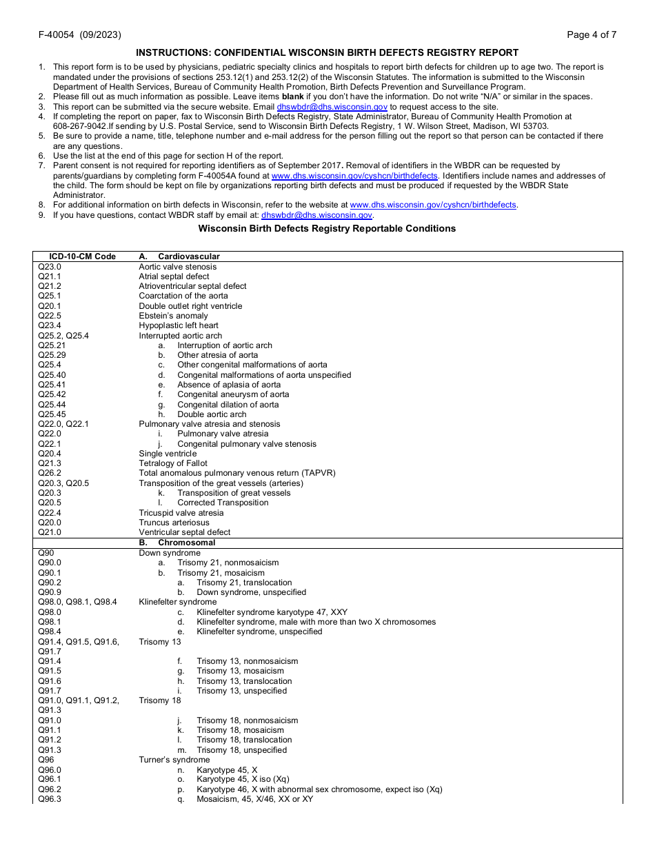 Form F-40054 Confidential Birth Defects Registry Report - Wisconsin, Page 4