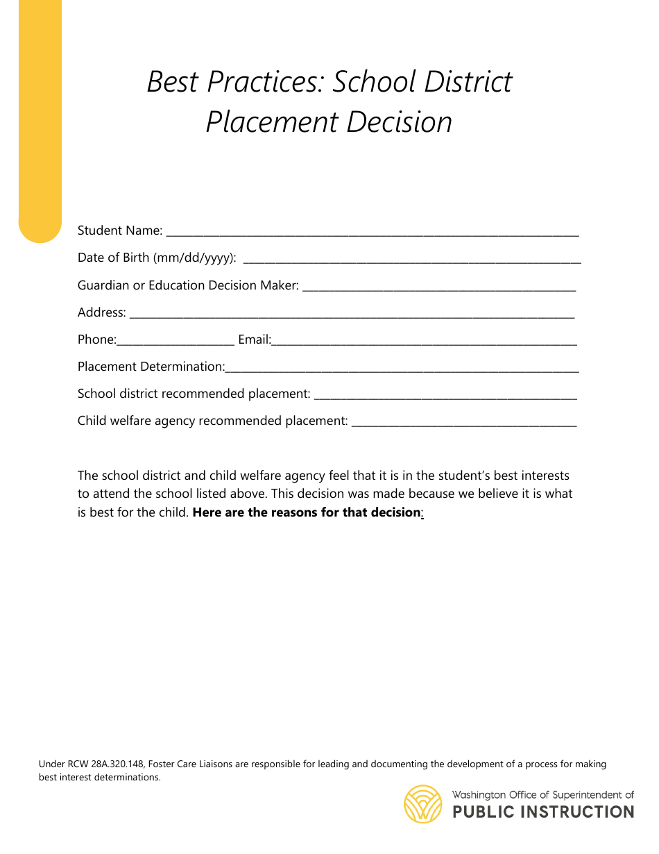 Best Practices: School District Placement Decision - Washington, Page 1