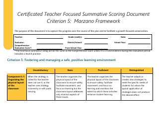 Document preview: Certificated Teacher Focused Summative Scoring Document Criterion 5: Marzano Framework - Washington