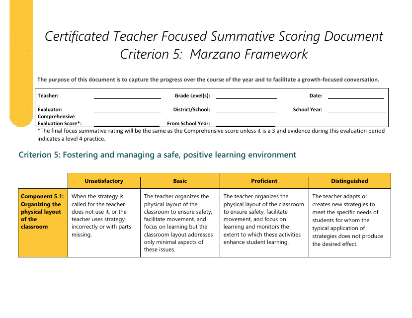 Certificated Teacher Focused Summative Scoring Document Criterion 5: Marzano Framework - Washington