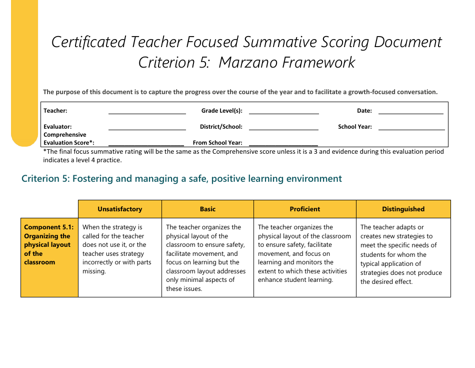 Certificated Teacher Focused Summative Scoring Document Criterion 5: Marzano Framework - Washington, Page 1
