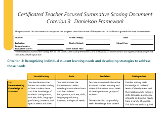 Document preview: Certificated Teacher Focused Summative Scoring Document Criterion 3: Danielson Framework - Washington
