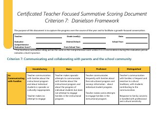 Document preview: Certificated Teacher Focused Summative Scoring Document Criterion 7: Danielson Framework - Washington