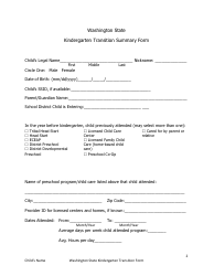 Washington State&#039;s Kindergarten Transition Summary Form - Washington, Page 2