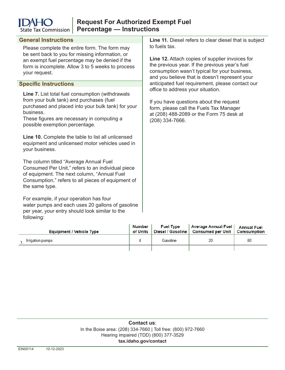 Form EFO00283 Request for Authorized Exempt Fuel Percentage - Idaho, Page 3