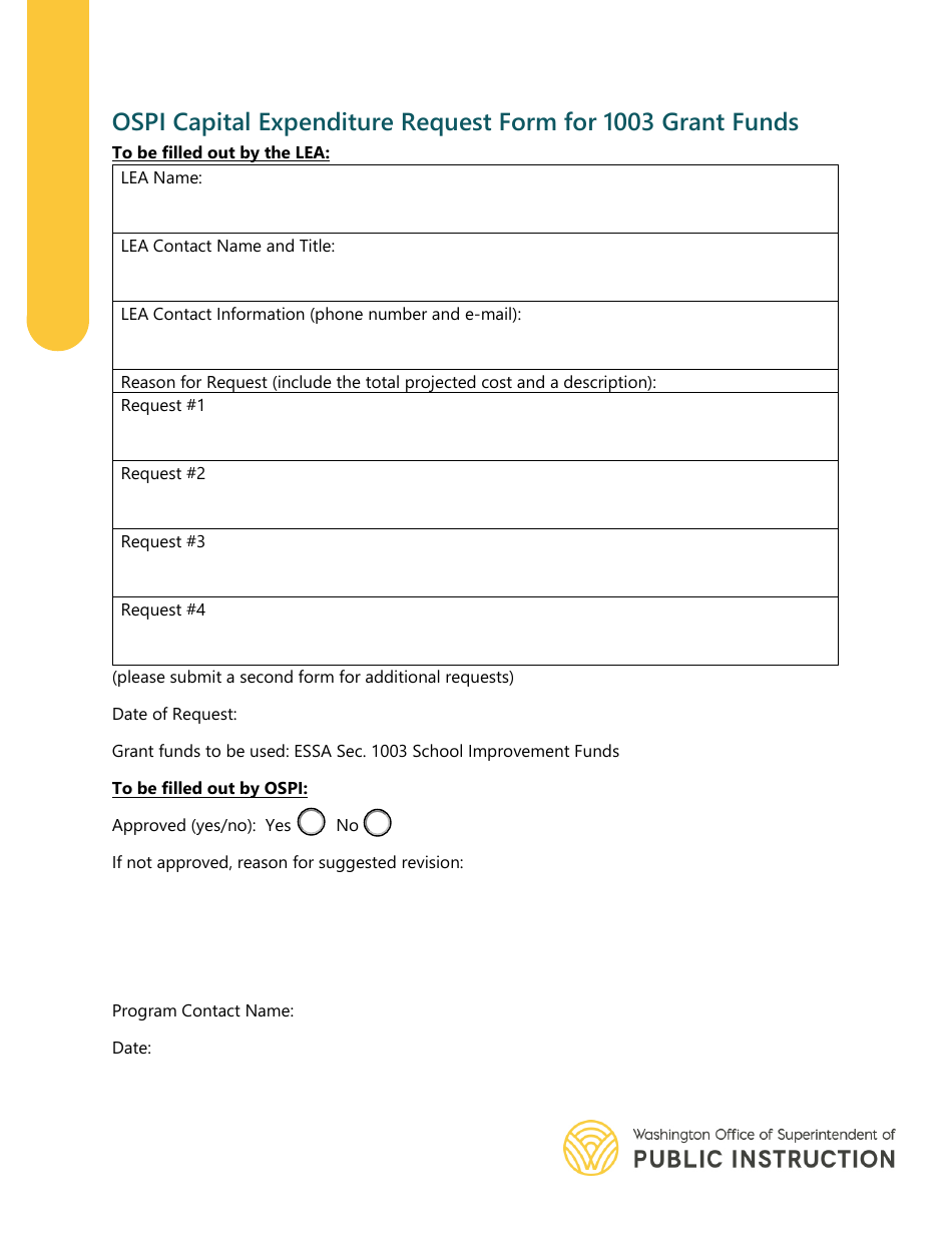 Ospi Capital Expenditure Request Form for 1003 Grant Funds - Washington, Page 1