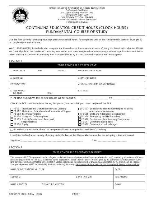Form SPI1128-10  Printable Pdf