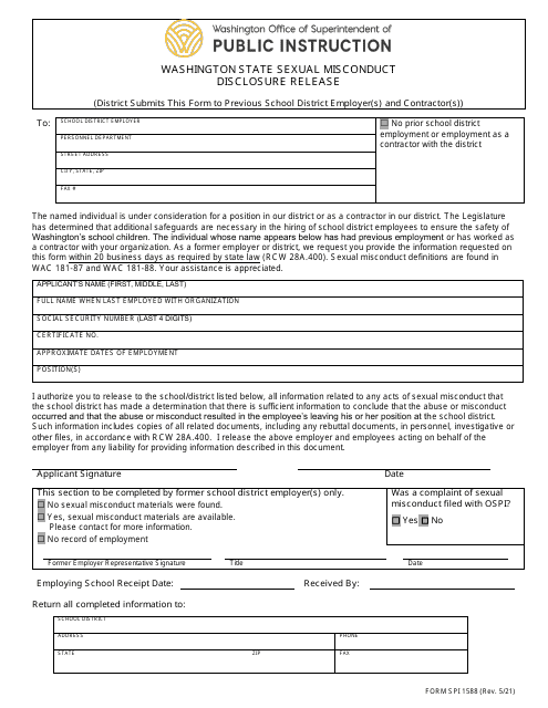 Form SPI1588 Washington State Sexual Misconduct Disclosure Release - Washington