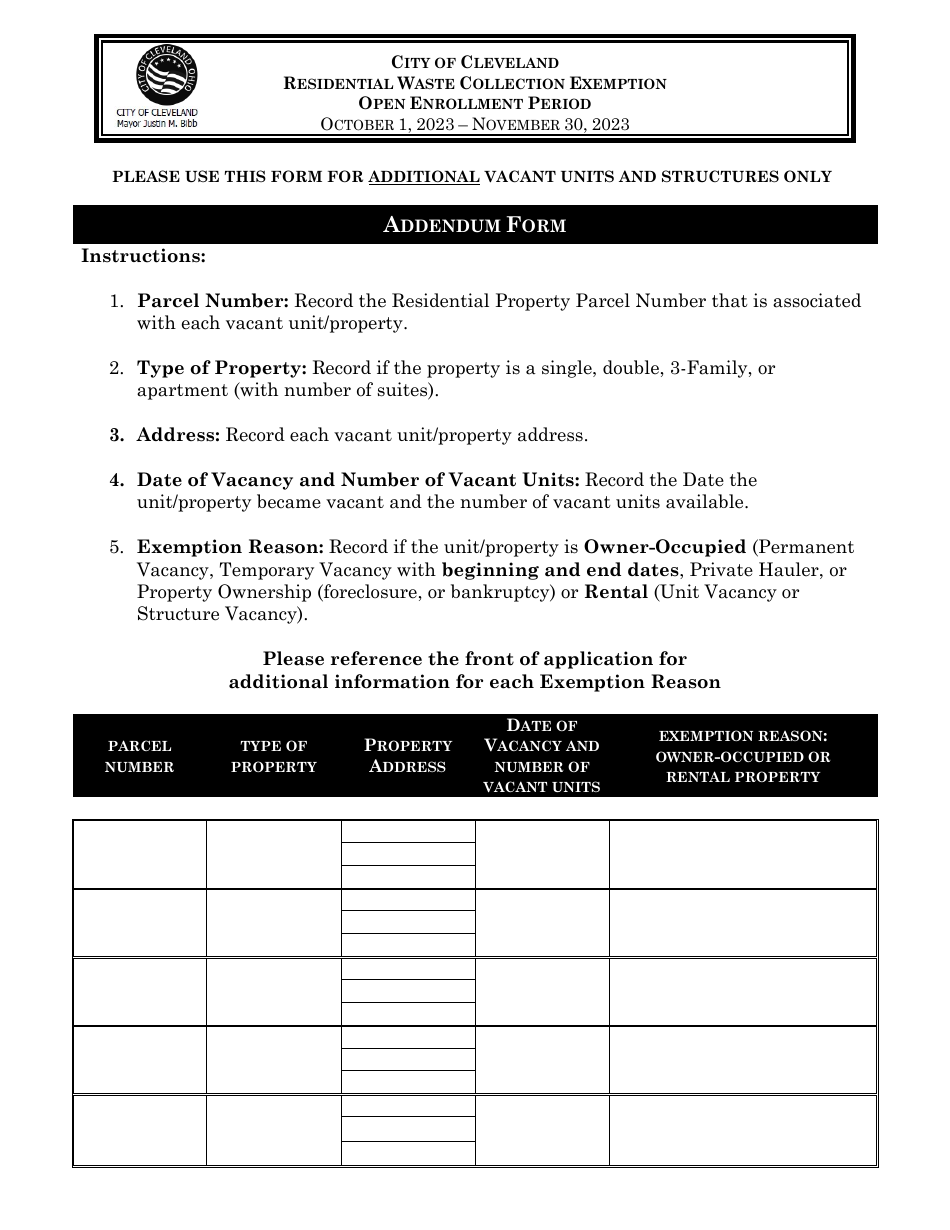 Residential Waste Collection Fee Exemption Request Form - City of Cleveland, Ohio, Page 3