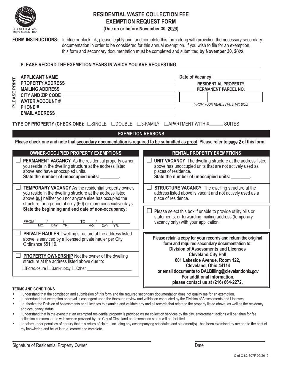 2023 City of Cleveland, Ohio Residential Waste Collection Fee Exemption ...
