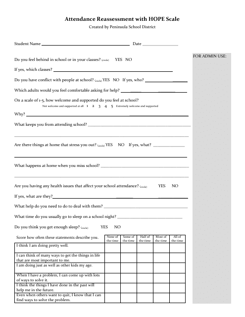 Attendance Reassessment With Hope Scale - Washington