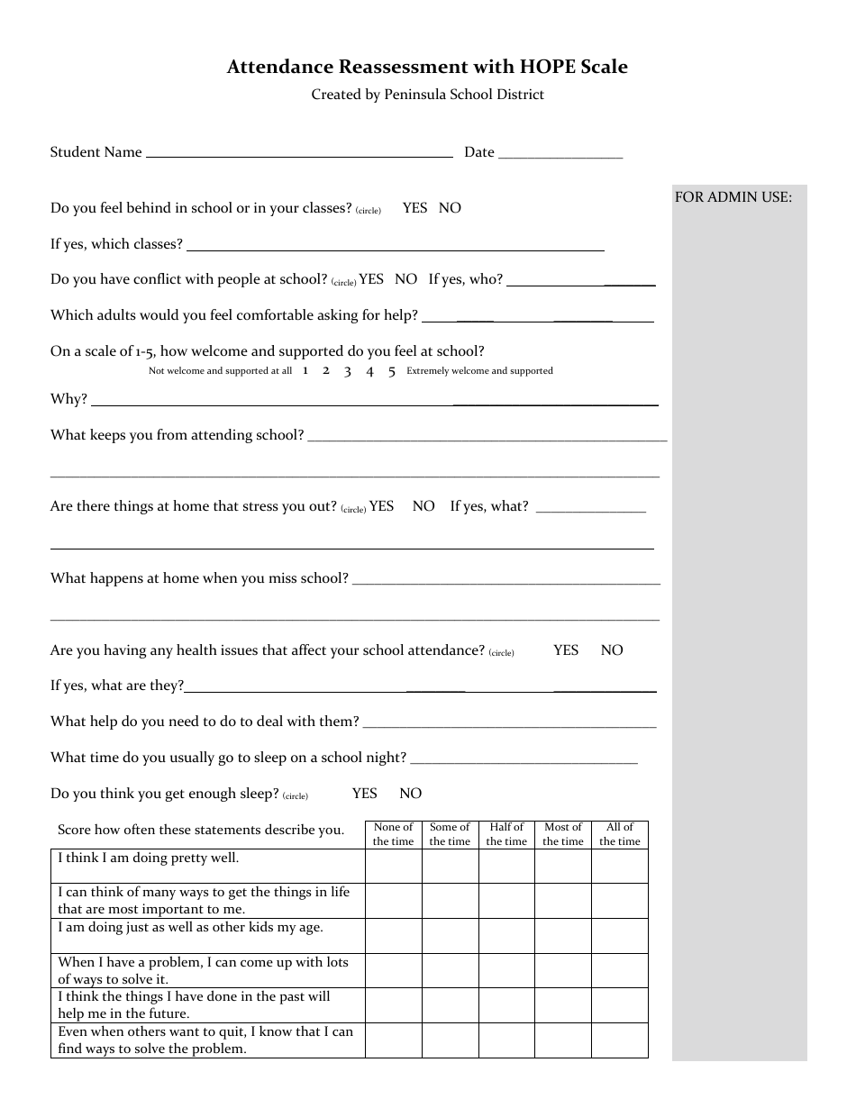 Attendance Reassessment With Hope Scale - Washington, Page 1