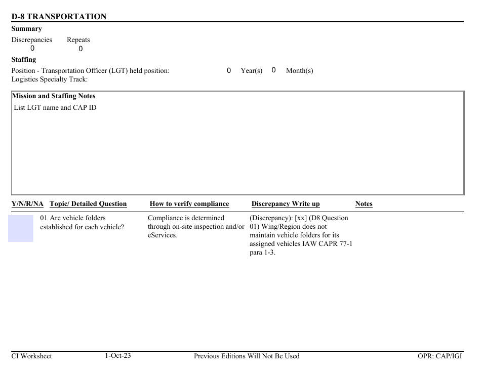 Form D-8 Ci Worksheet - Transportation, Page 1