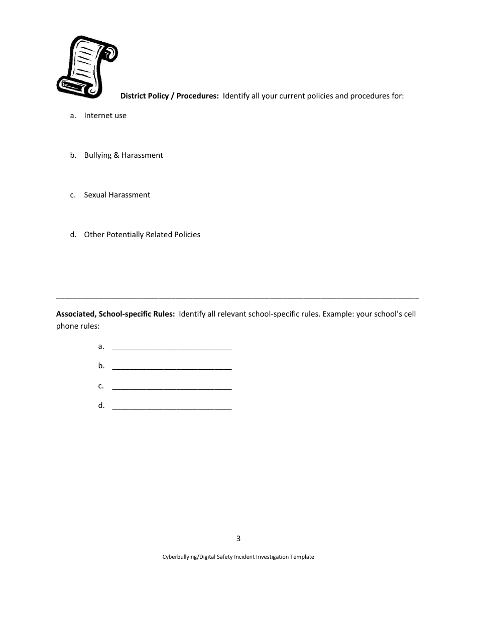 Cyberbullying / Digital Safety Incident Investigation Template - Draft - Washington, Page 3