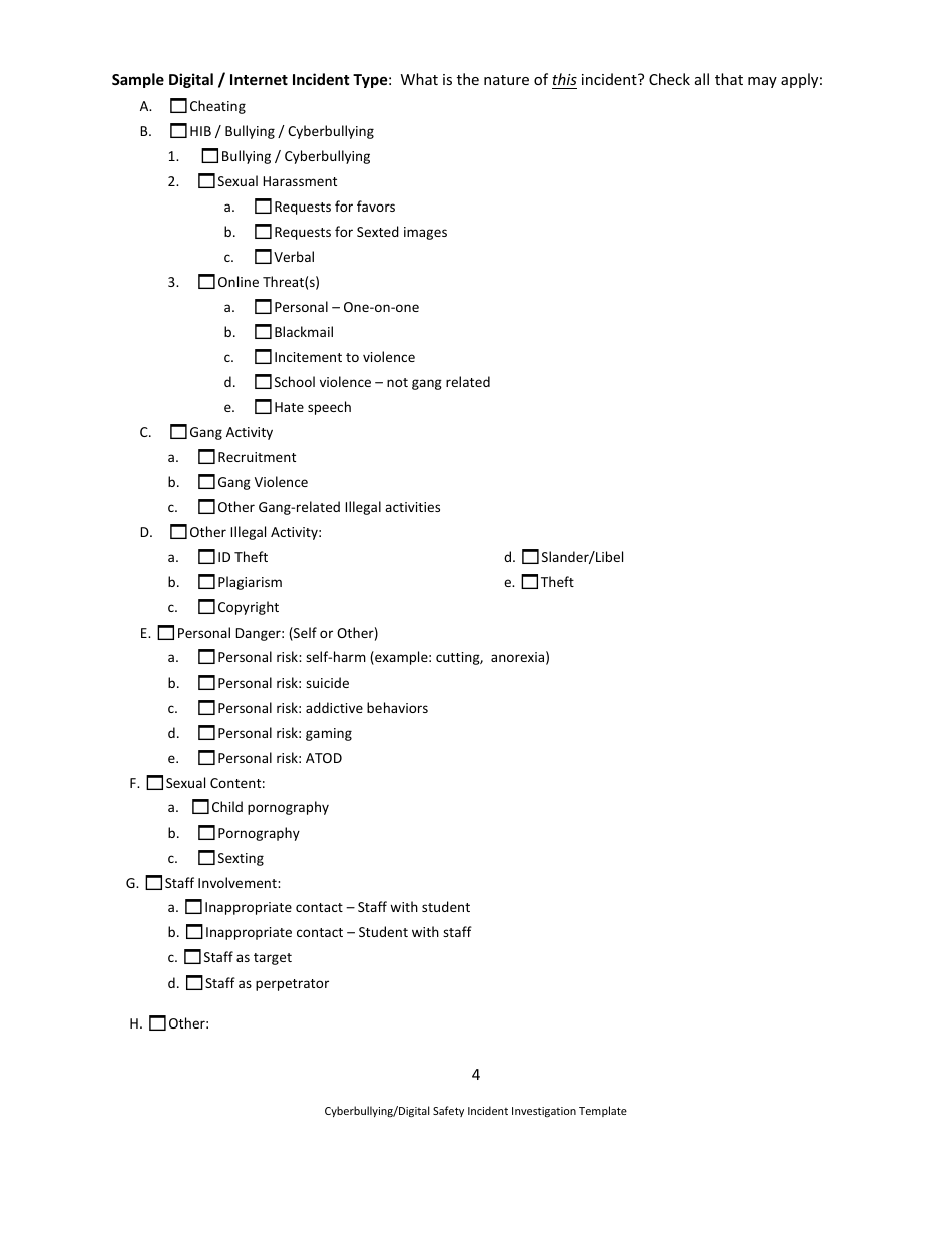 Cyberbullying / Digital Safety Incident Investigation Template - Draft - Washington, Page 4