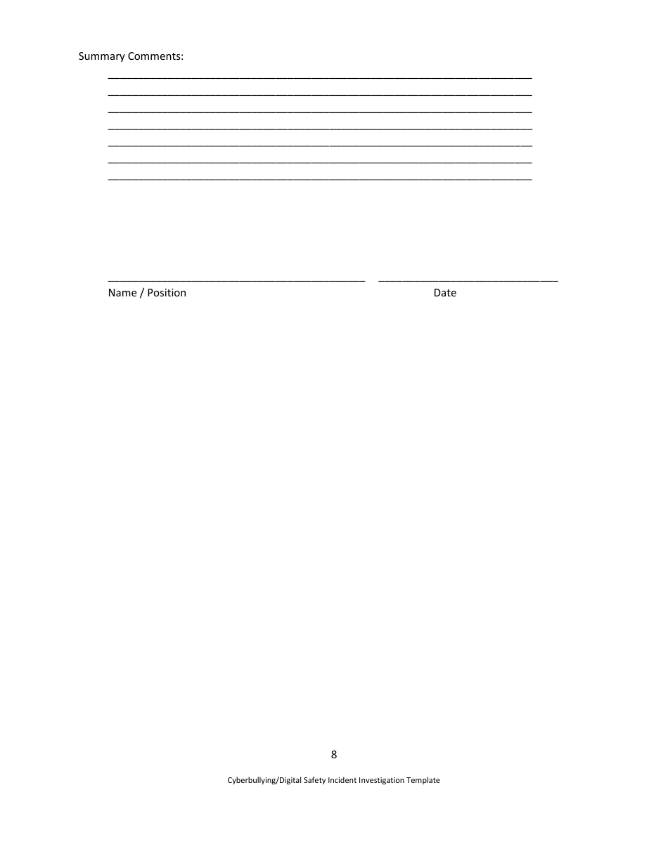 Cyberbullying / Digital Safety Incident Investigation Template - Draft - Washington, Page 8