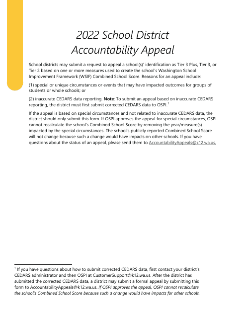 Accountability Appeal Form - Washington Download Pdf