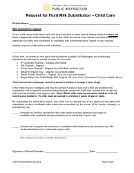Document preview: Request for Fluid Milk Substitution - Child Care - Washington