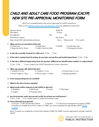 Document preview: New Site Pre-approval Monitoring Form - Child and Adult Care Food Program (CACFP) - Washington