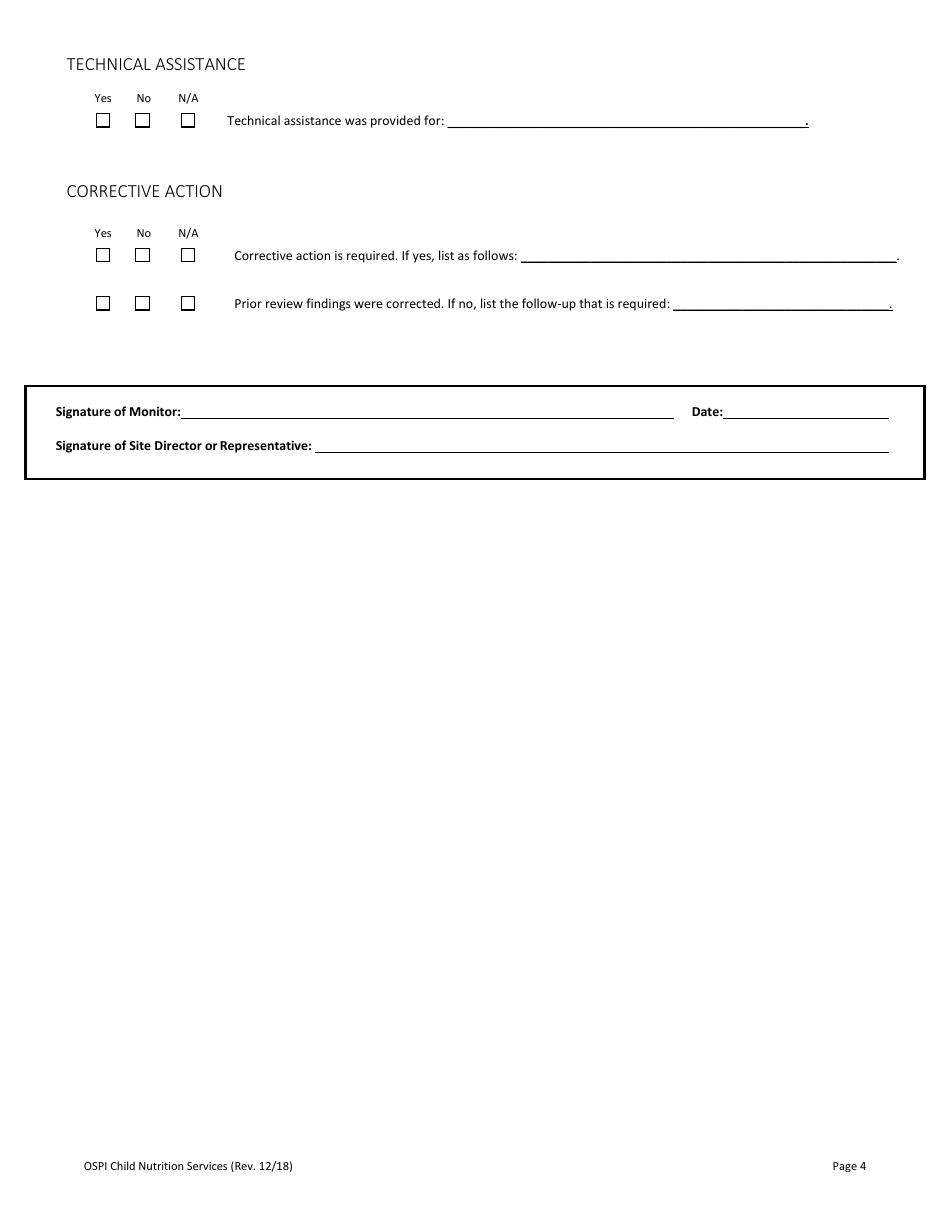 CACFP Adult Care Center Site Review - Washington, Page 4