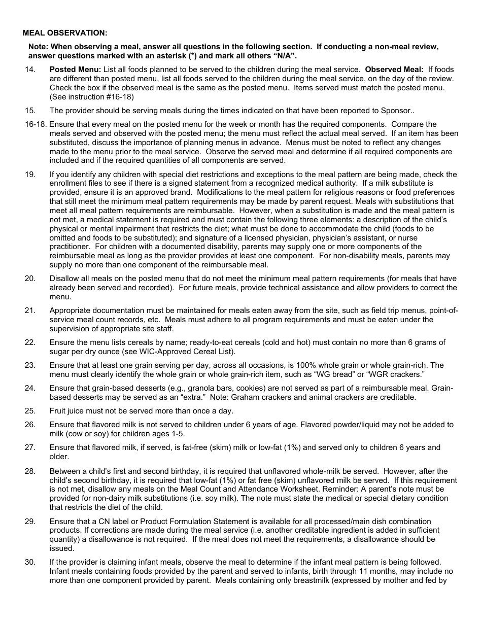 Fdch Provider Review Form - Child and Adult Care Food Program - Washington, Page 6