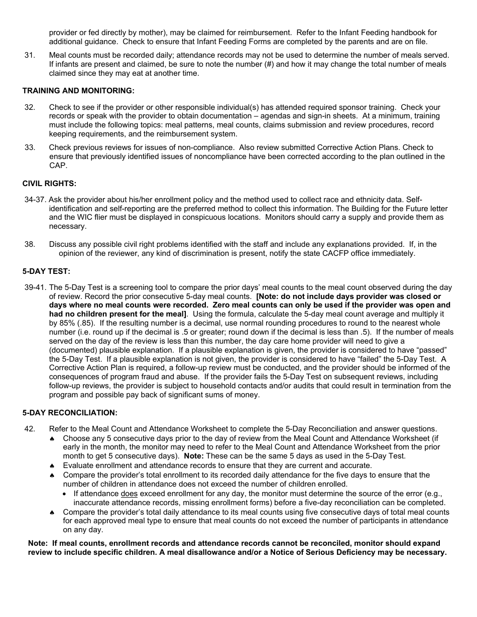 Fdch Provider Review Form - Child and Adult Care Food Program - Washington, Page 7