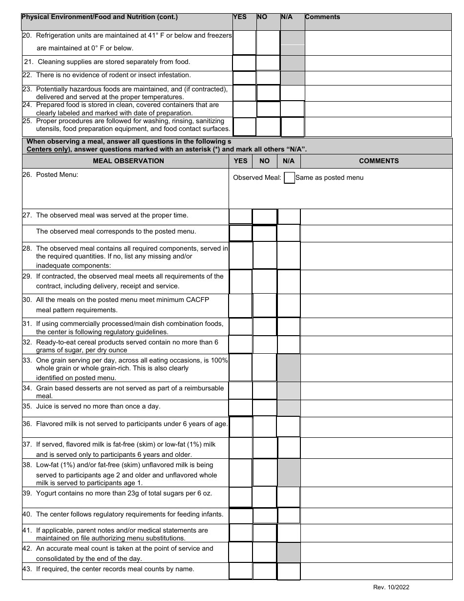 Sponsor Monitoring Form (Affiliated and Unaffiliated Centers) - Child Adult Care Food Program - Washington, Page 2