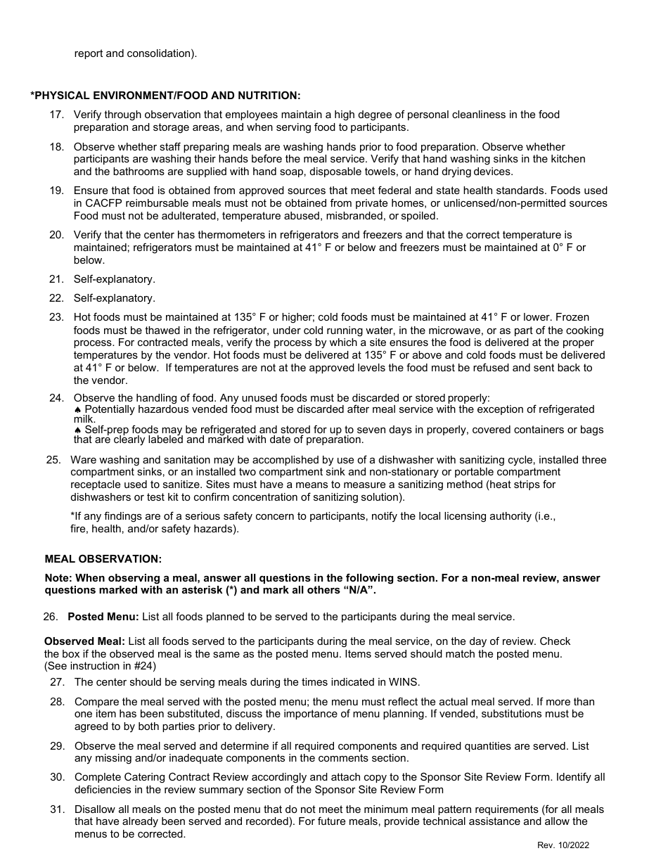 Sponsor Monitoring Form (Affiliated and Unaffiliated Centers) - Child Adult Care Food Program - Washington, Page 7