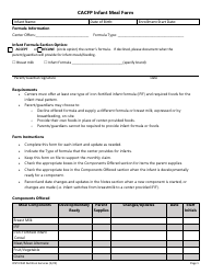 CACFP Infant Meal Form - Washington