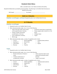 Document preview: Standard Infant Menu - Washington