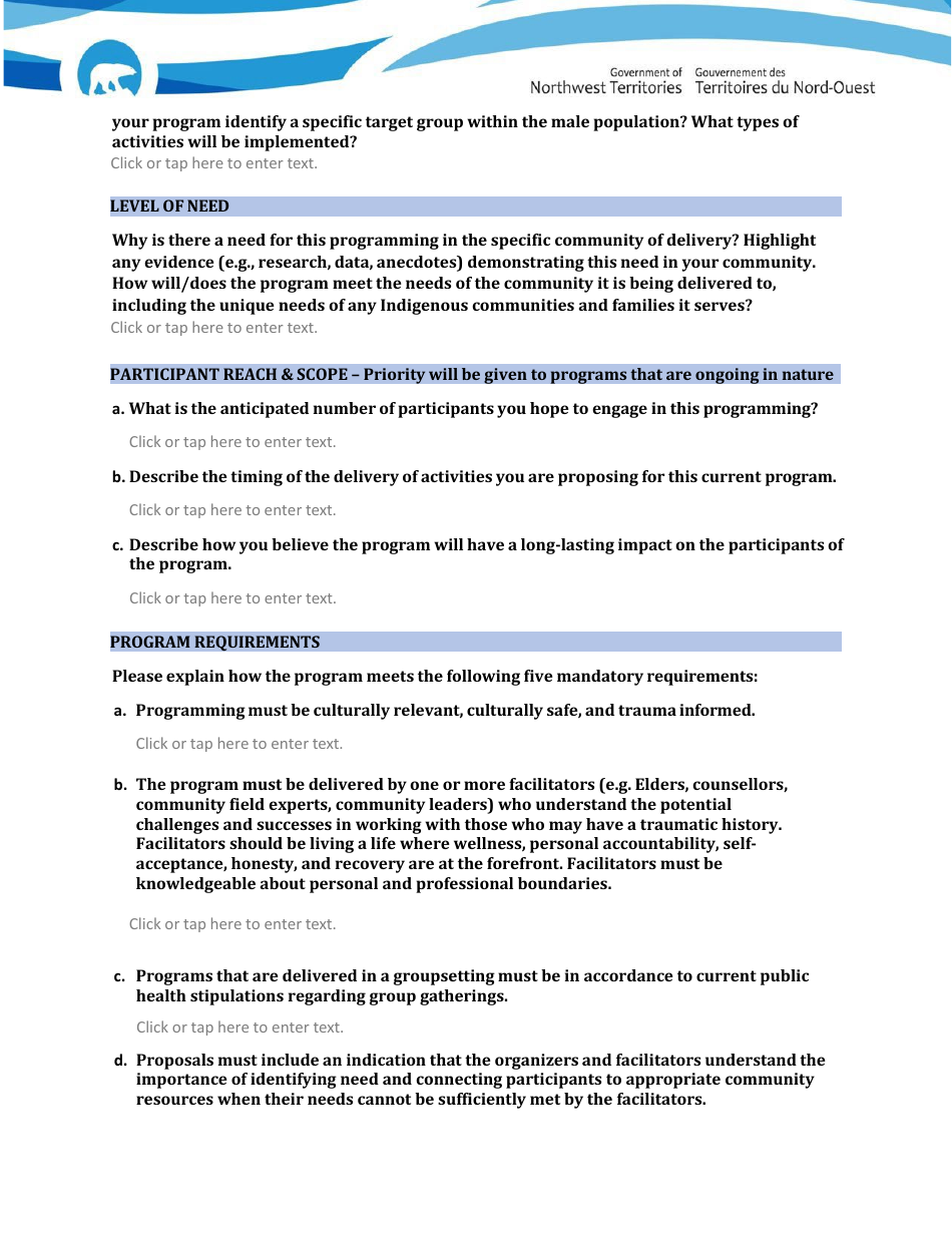 Mens Healing Fund Application Form - Northwest Territories, Canada, Page 3