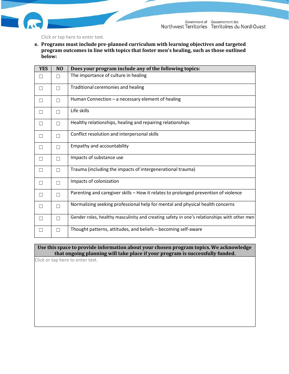 Mens Healing Fund Application Form - Northwest Territories, Canada, Page 4