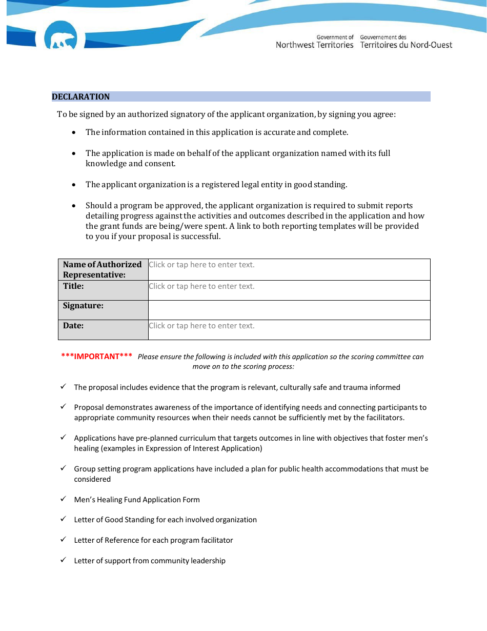 Mens Healing Fund Application Form - Northwest Territories, Canada, Page 6