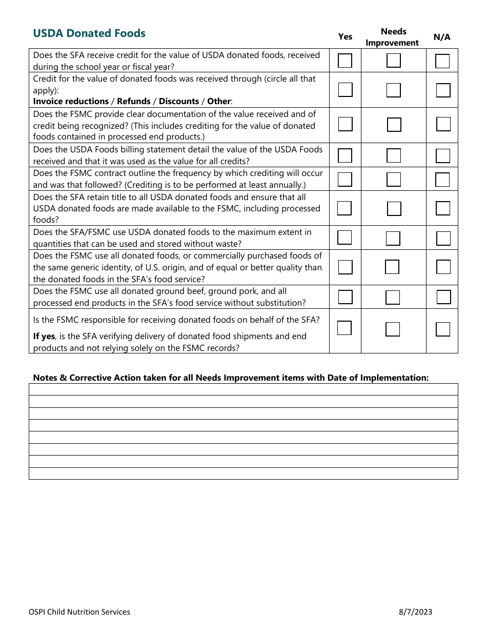 SFA-Fsmc Monitoring Form - Washington, Page 2