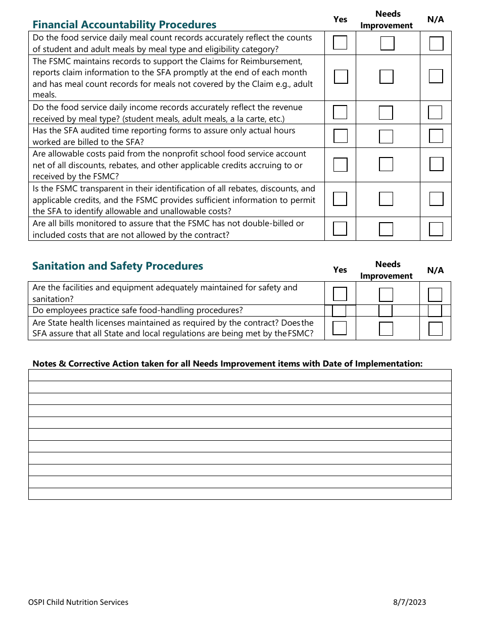 SFA-Fsmc Monitoring Form - Washington, Page 3