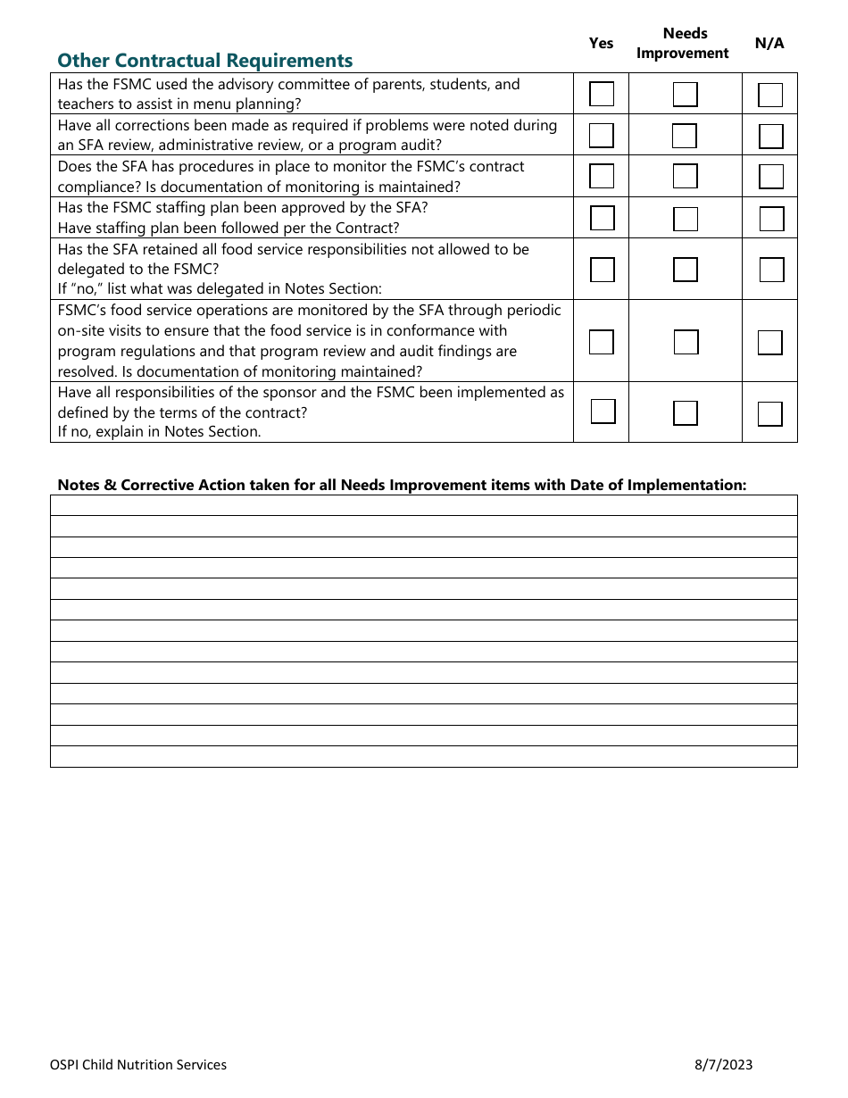 SFA-Fsmc Monitoring Form - Washington, Page 4