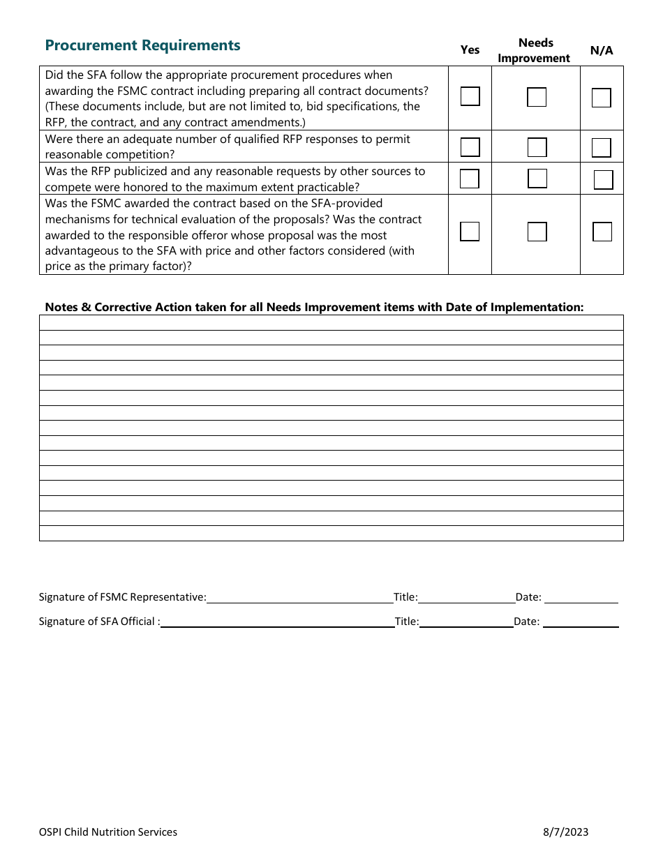 SFA-Fsmc Monitoring Form - Washington, Page 5