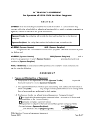 Interagency Agreement for Sponsors of Usda Child Nutrition Programs - Washington