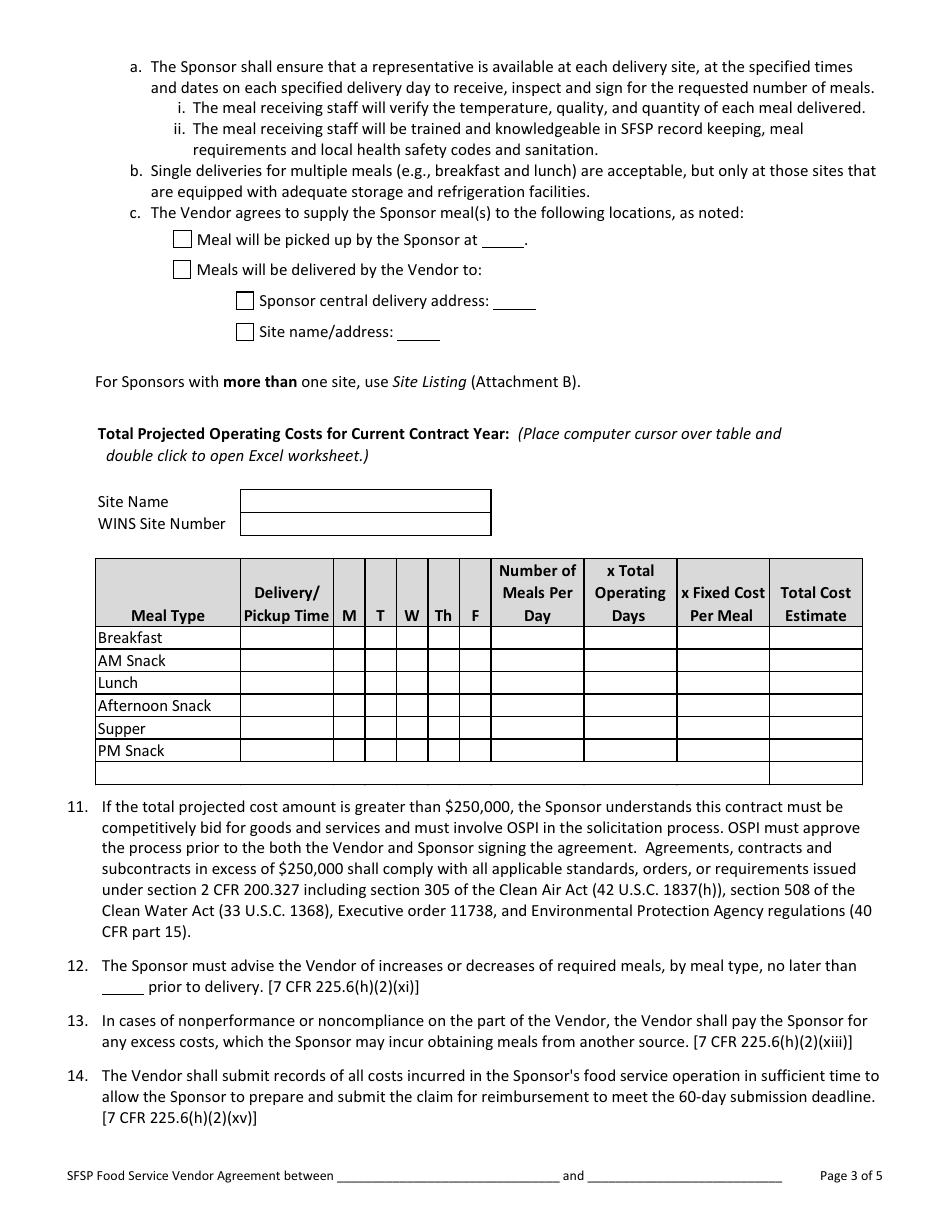 Washington Food Service Agreement for Vendors - Summer Food Service ...