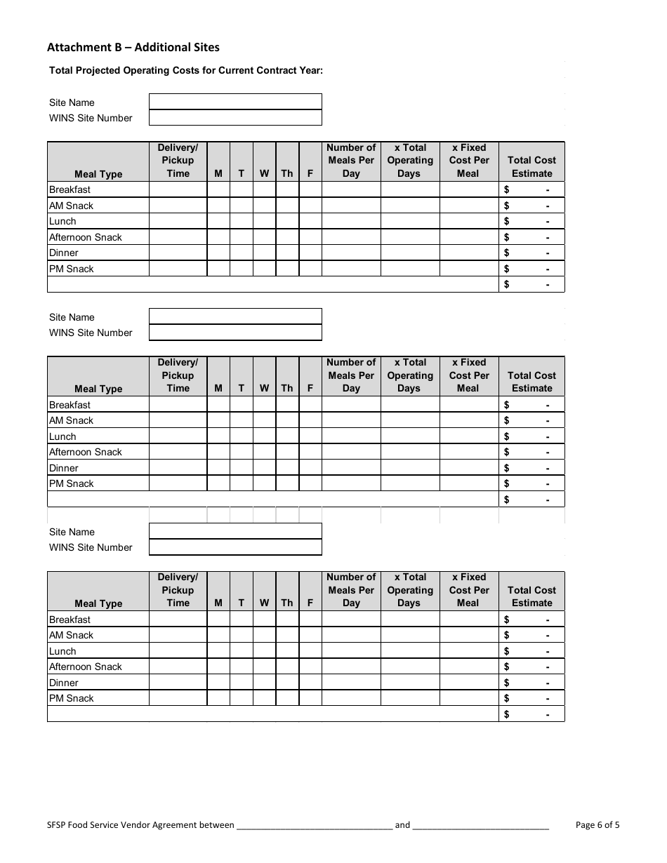 Food Service Agreement for Vendors - Summer Food Service Program (Sfsp) - Washington, Page 6