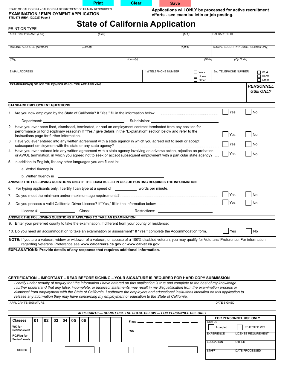 Form STD.678 State of California Application - California, Page 3